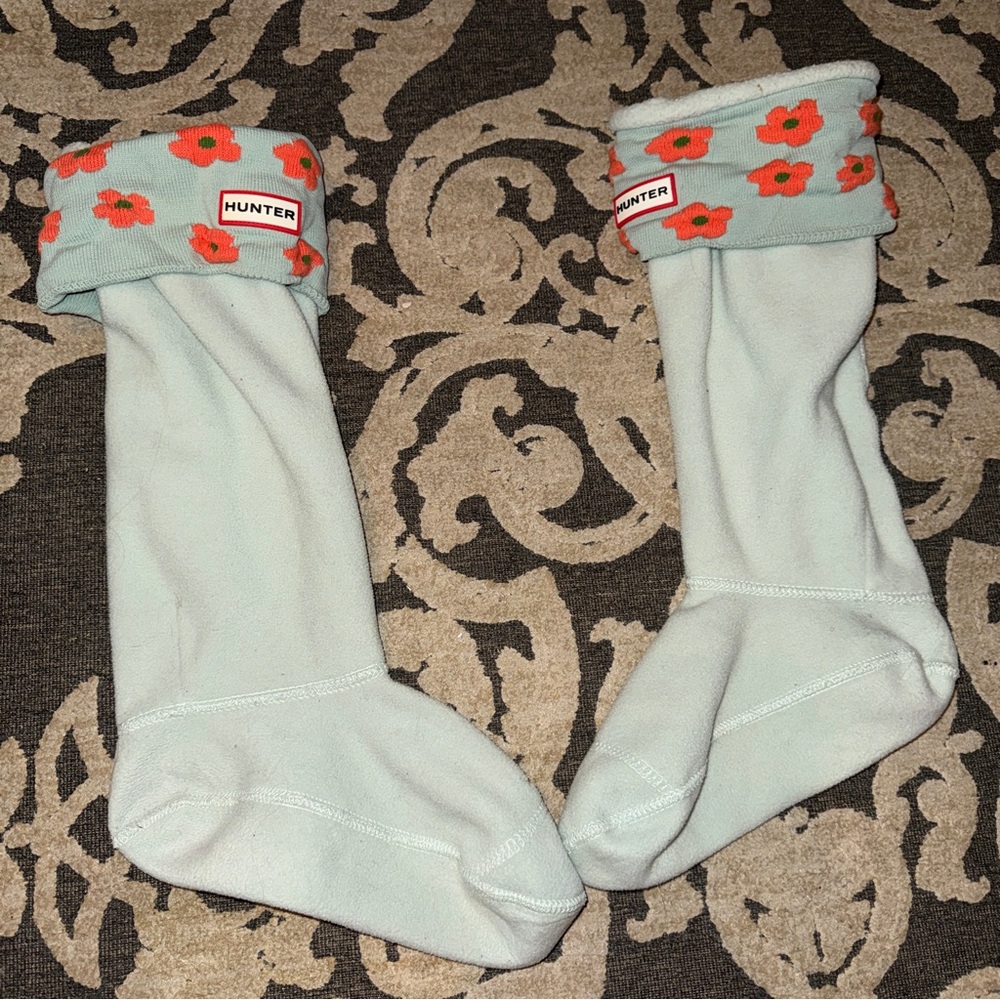 Hunter Sky Blue Socks with Red Floral Cuff